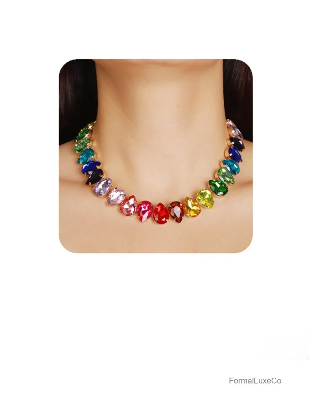 Full Rhinestone Choker Oval Crystal Chain Collar Boho Statement Necklace
